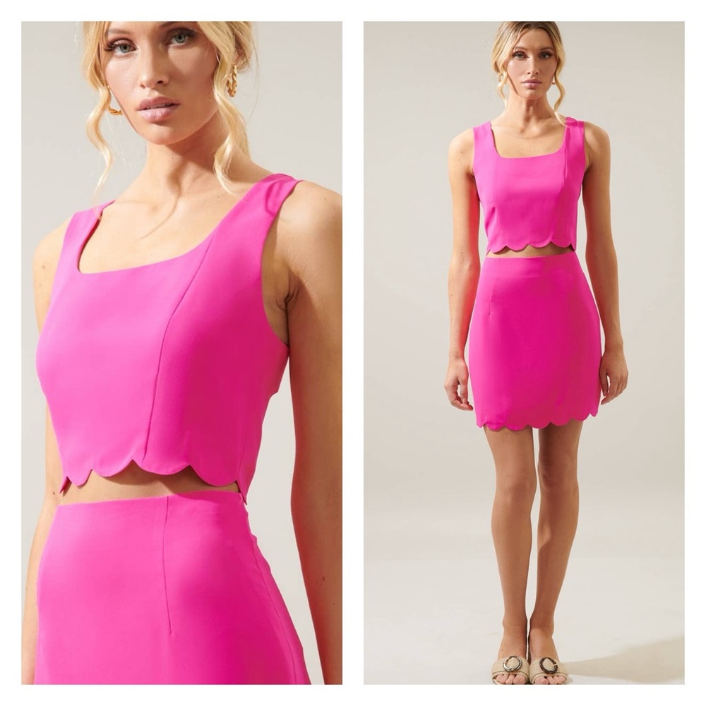 Ferriera Scalloped Square Neck Cropped Tank Blouse by Sugarlips